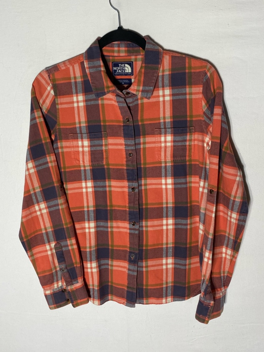 The North Face Fair Acres Flannel Shirt Orange Plaid 100% Cotton M Gorpcore